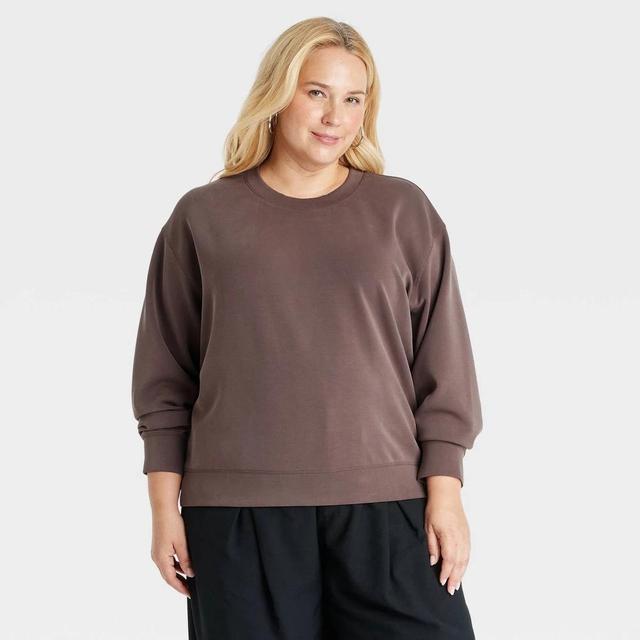 Womens Sandwash Pullover Sweatshirt - A New Day Brown 3X Product Image