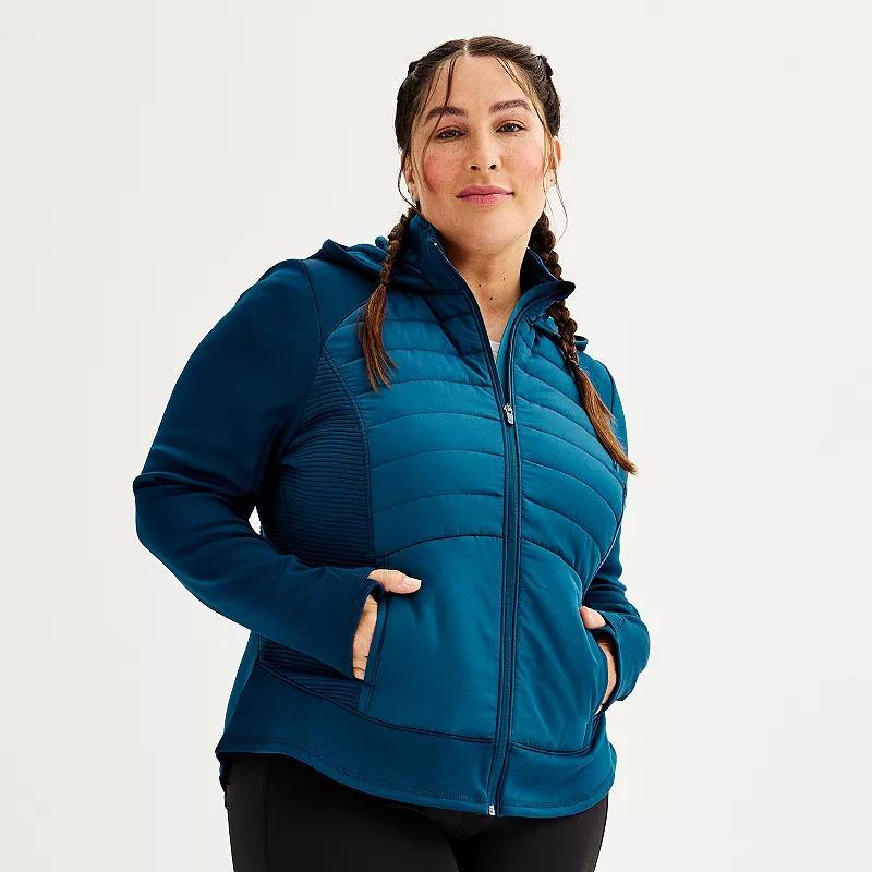 Plus Size Tek Gear Hooded Mixed-Media Jacket, Womens Med Beige Product Image