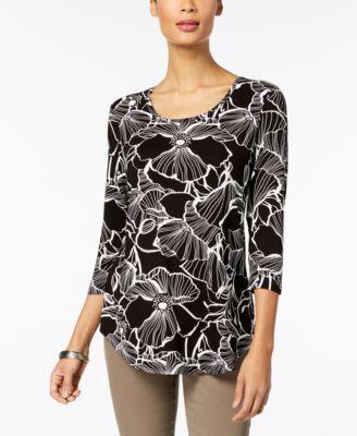 Petite 3/4-Sleeve Printed Top, Created for Macy's Product Image