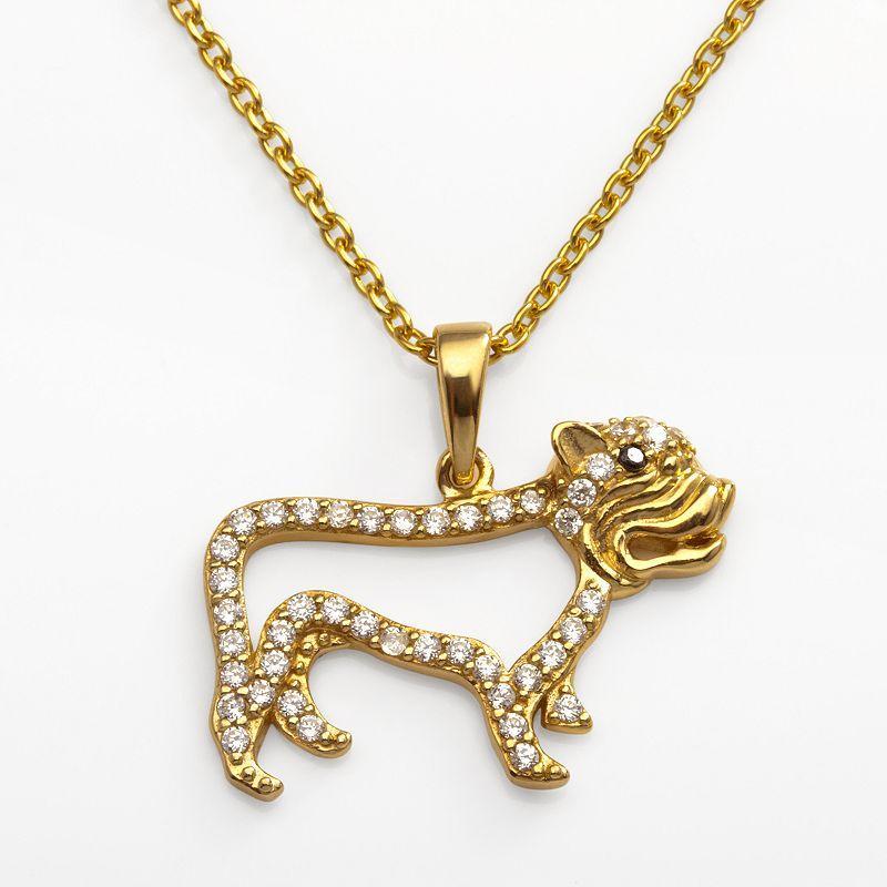 Sophie Miller 14k Gold Over Silver Black & White Cubic Zirconia Dog Pendant, Womens Product Image