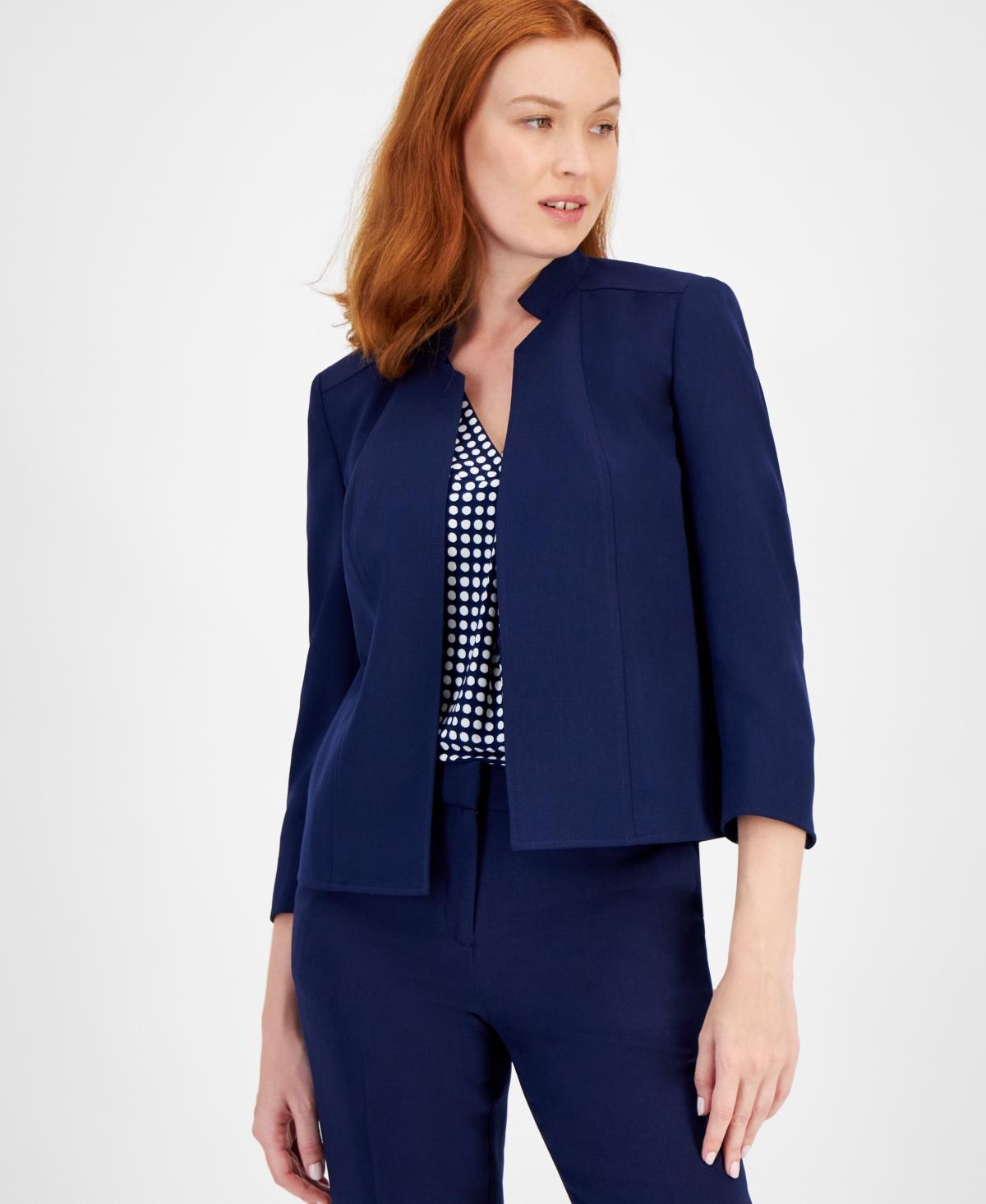 Anne Klein Stretch Crepe Seamed 34 Sleeve Open Front Jacket Product Image