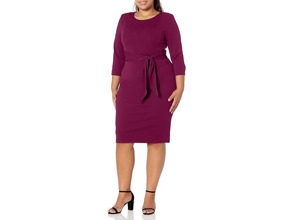 Adrianna Papell Knit Crepe Tie Waist Sheath Dress (Wildberry) Women's Dress Product Image