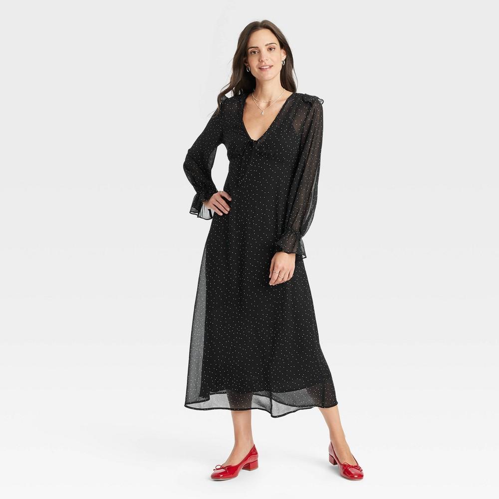 Womens Long Sleeve Sheer Maxi Dress - A New Day Polka Dots Product Image