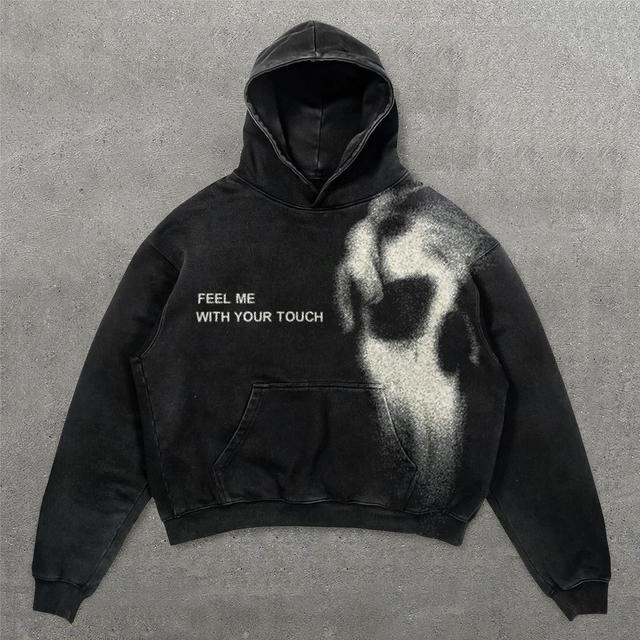 Feel Me With Your Touch Graphic Acid Washed Oversized Hoodie Product Image