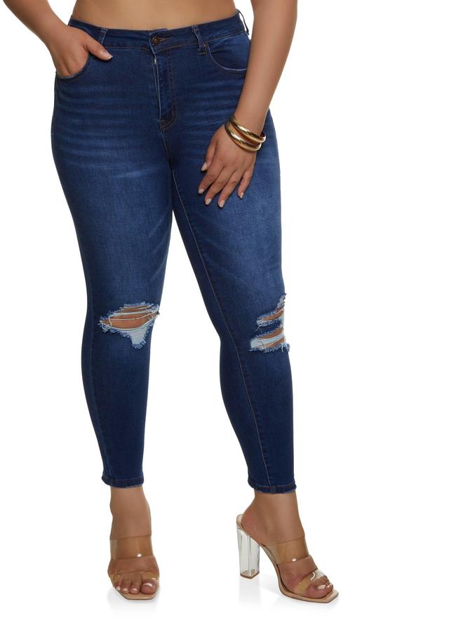 Womens Plus Size WAX Ripped Knee Distressed Jeans Product Image