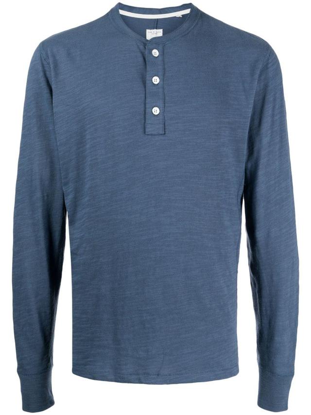 Cotton Henley T-shirt In Blue Product Image