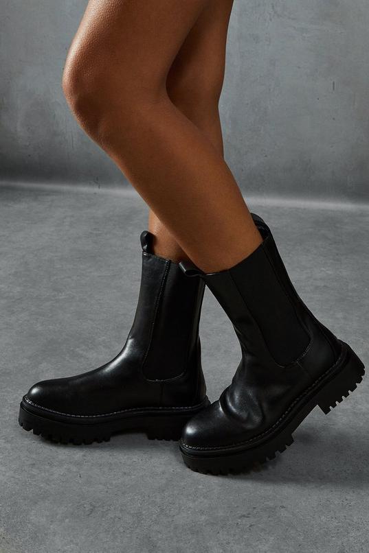 Leather Look Chunky Sole Ankle Boots product image