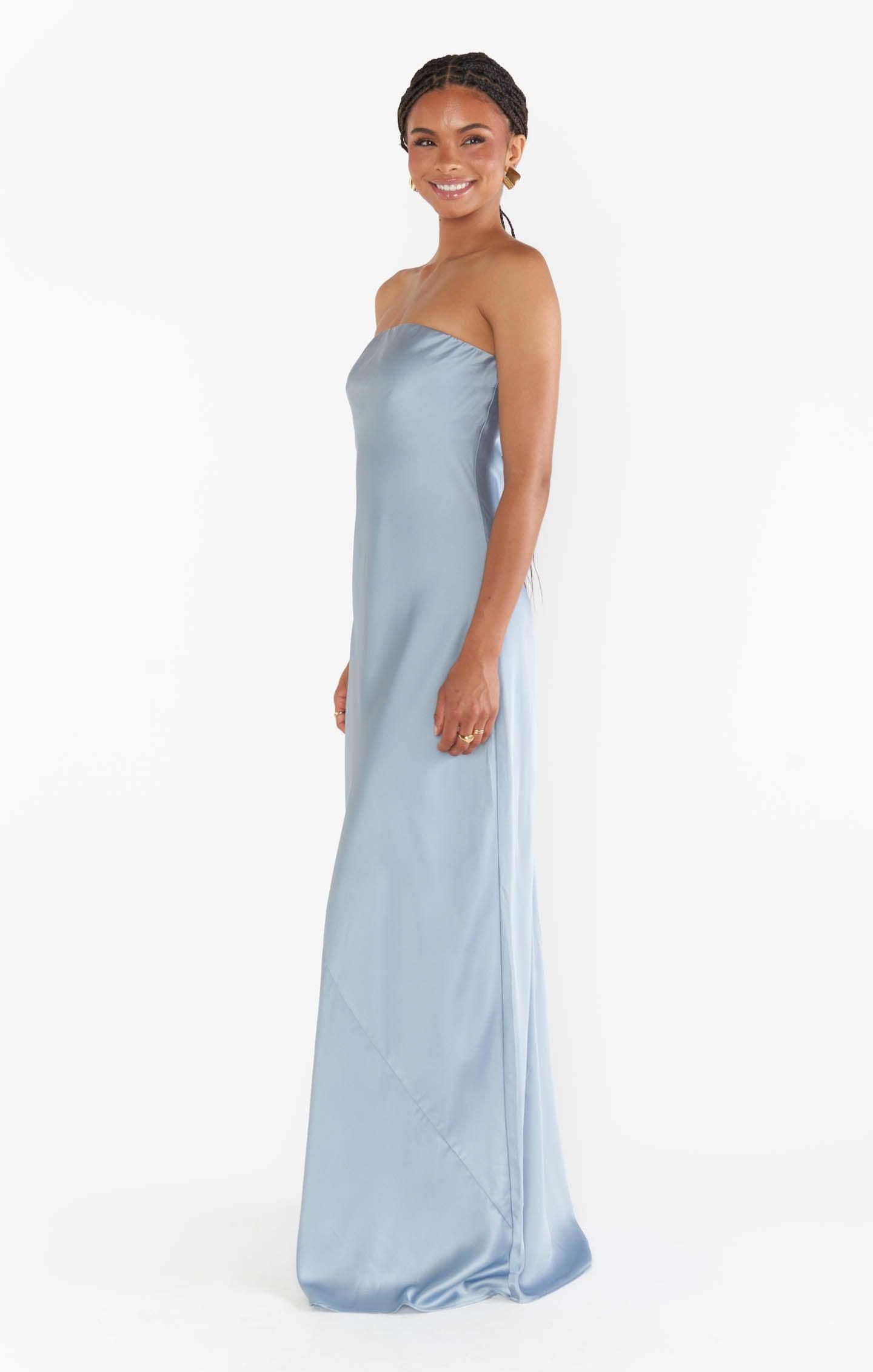 Taylor Tube Maxi Dress ~ Steel Blue Luxe Satin Product Image