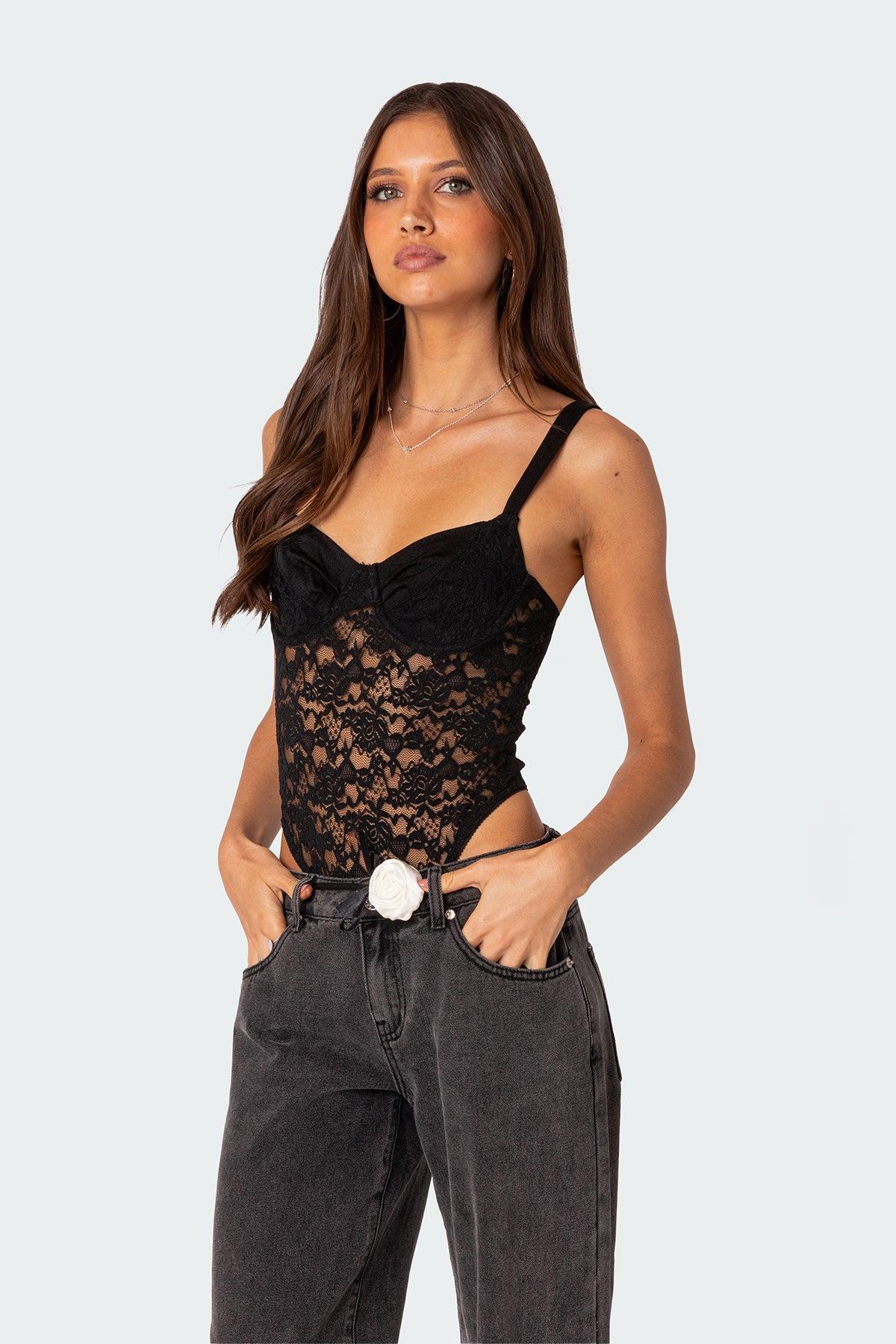 Lace & Satin Cupped Bodysuit Product Image