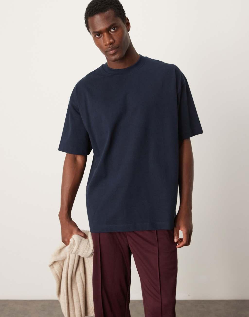 ASOS DESIGN Premium heavyweight oversized t-shirt 300gsm in navy Product Image