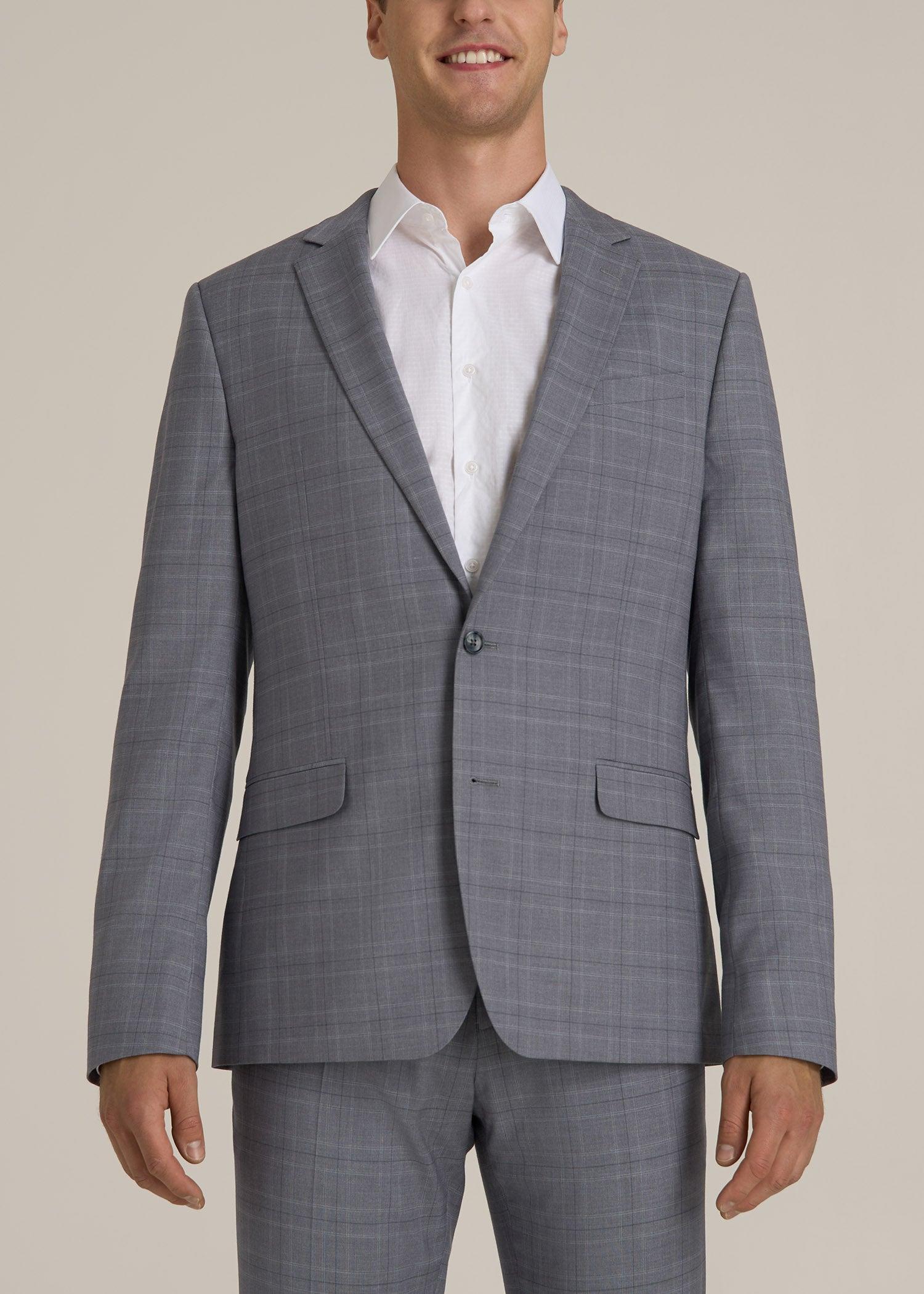 Suit Jacket for Tall Men in Light Grey Plaid Product Image