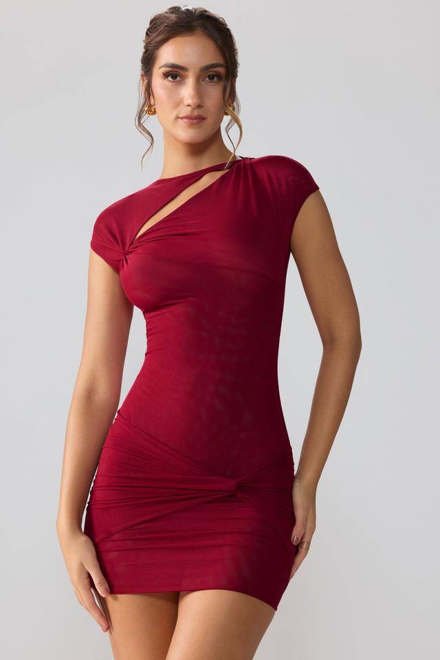 Mesh Cap Sleeve Cut Out Mini Dress in Ruby Product Image