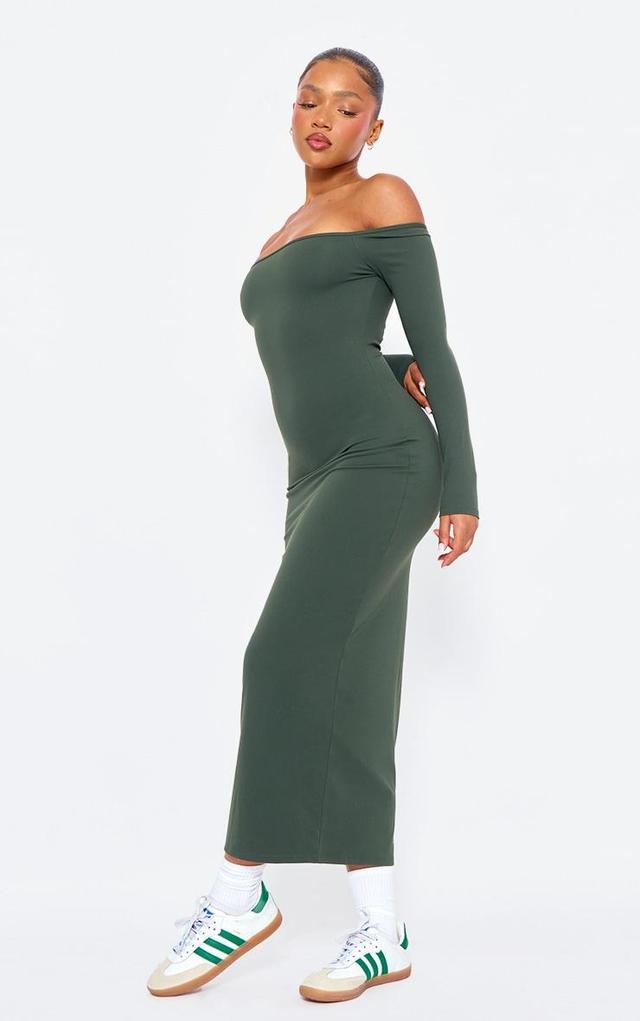 Dark Green Snatched Sculpt Bardot Midaxi Dress Product Image