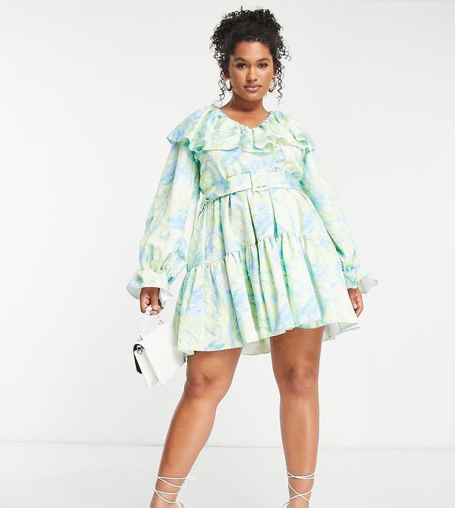 ASOS LUXE Curve marble V neck belted twill smock dress Product Image