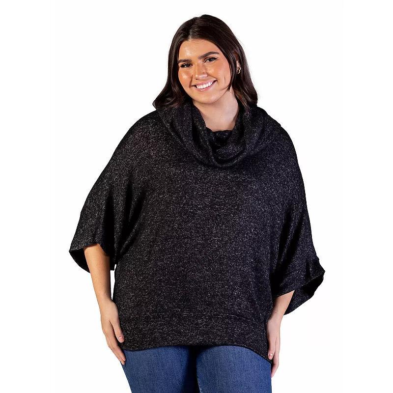 Plus Size 24Seven Comfort Apparel Heathered Cowlneck Dolman Sleeve Sweater, Womens Product Image