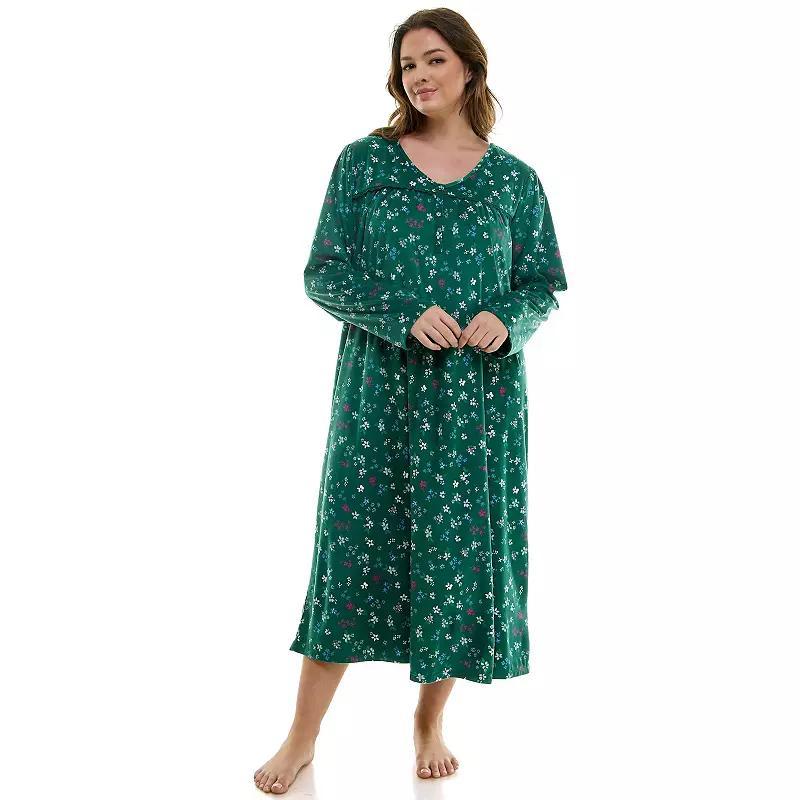 Plus Size Croft & Barrow Long Sleeve V-Neck Nightgown, Womens Product Image