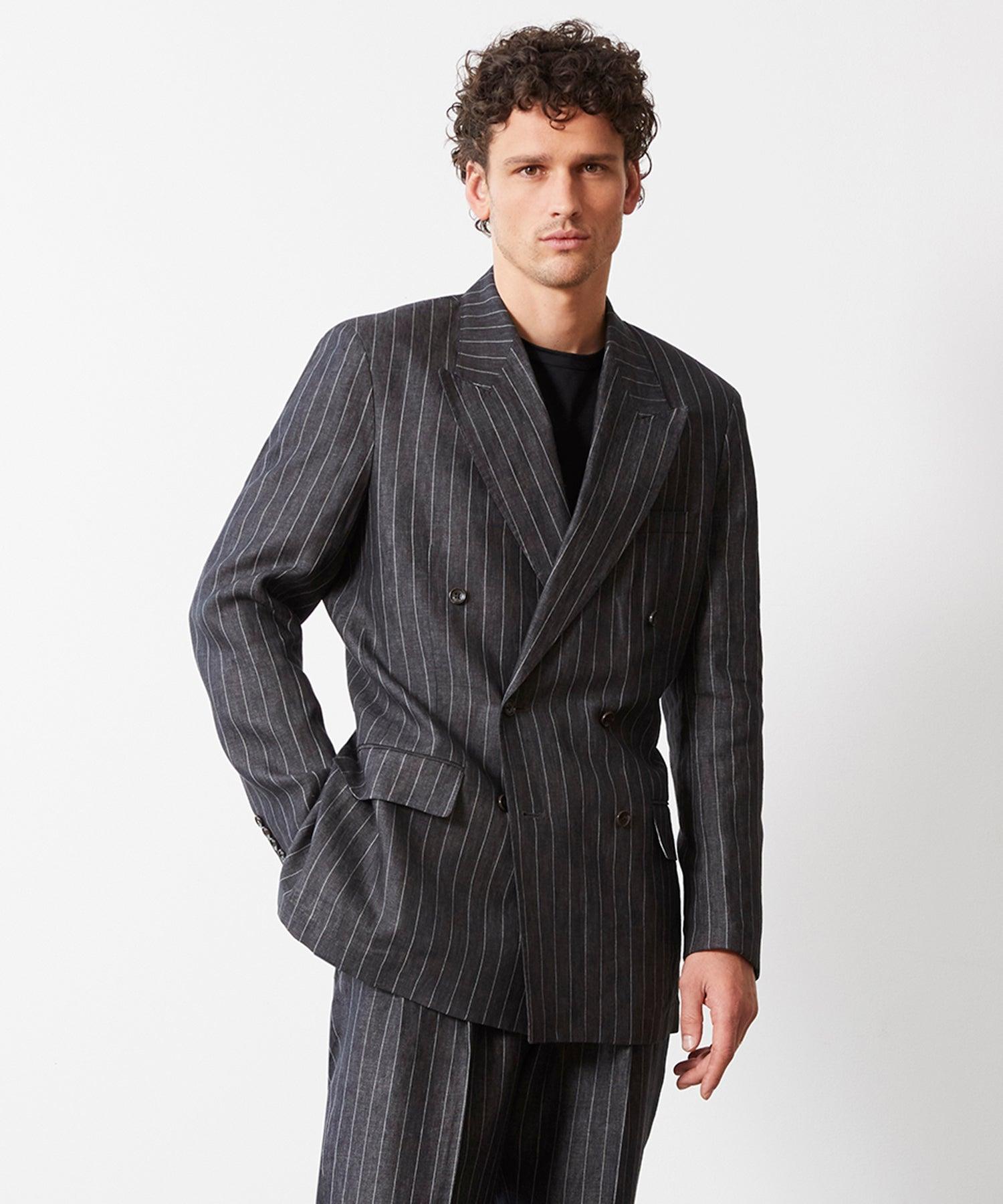 Italian Linen Wythe Suit Jacket in Charcoal Pinstripe Product Image