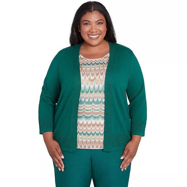 Plus Size Alfred Dunner Biadere Sweater with Detachable Necklace, Womens Green Product Image