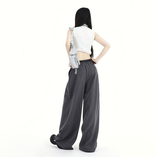 High Rise Plain Loose-Fit Wide-Leg Dress Pants Product Image