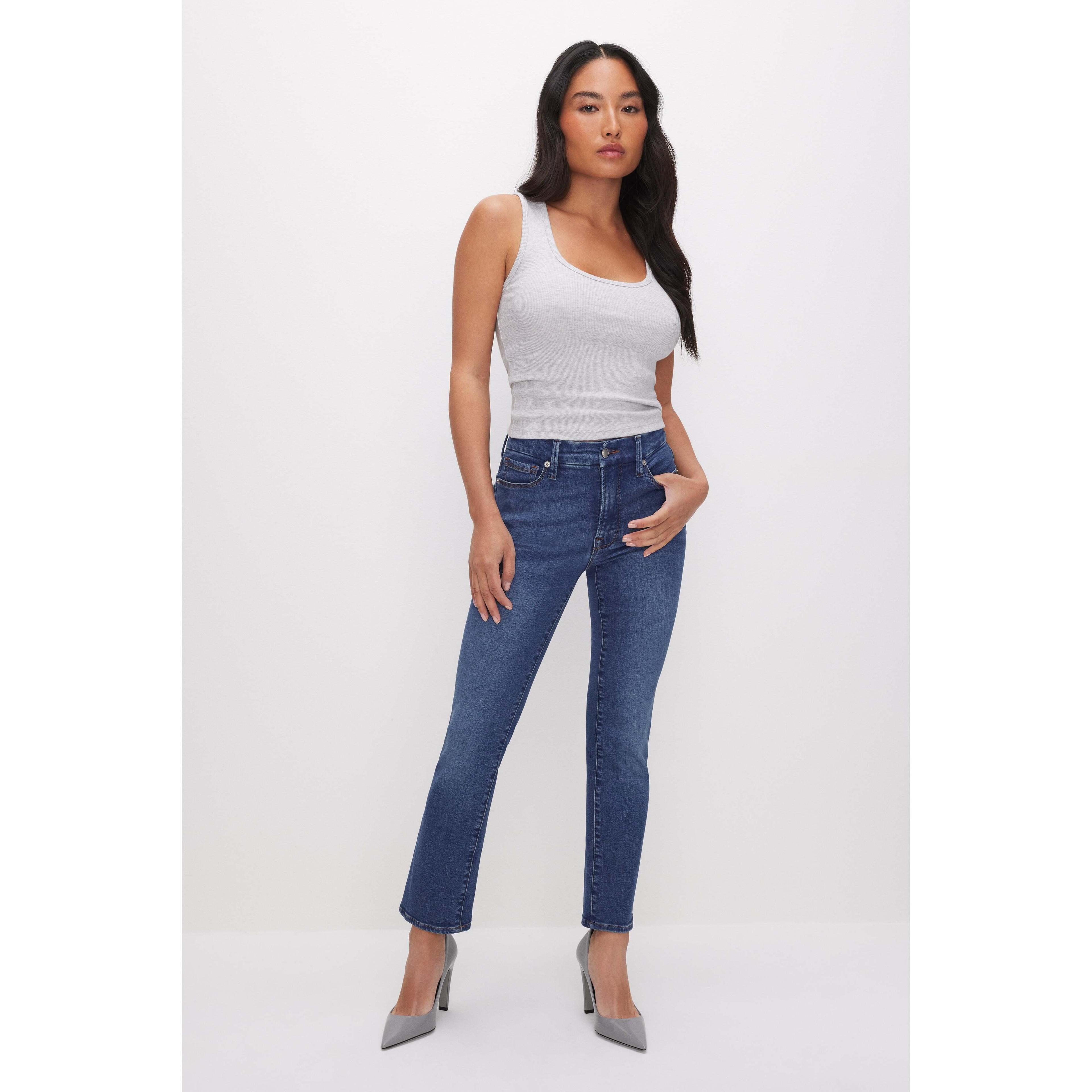 Womens Good Petite Straight Jeans | Blue, Size 00 | Good American by Khlo Kardashian product image