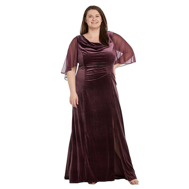 Plus Size R&M Richards Chiffon Cowled Velvet Side Slit Maxi Caplet Dress, Womens Product Image