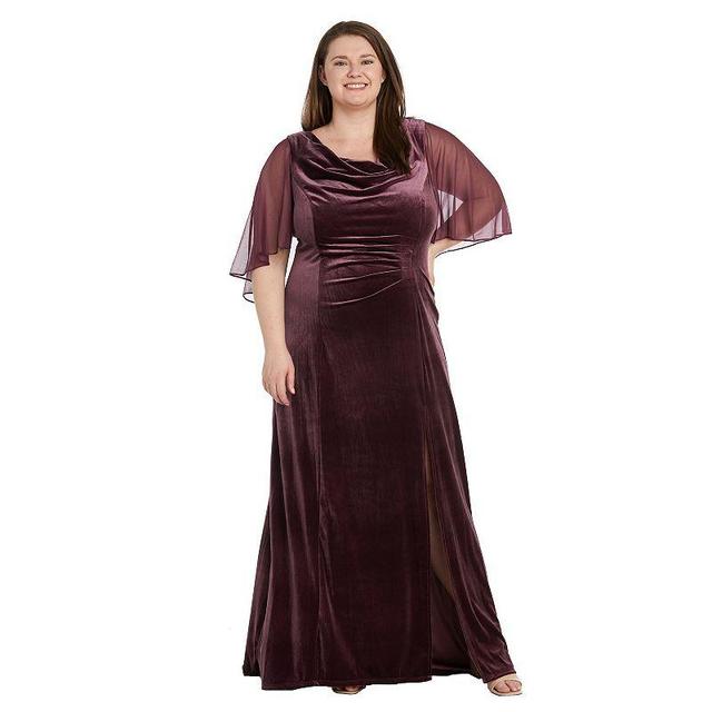 Plus Size R&M Richards Chiffon Cowled Velvet Side Slit Maxi Caplet Dress, Womens Red Product Image