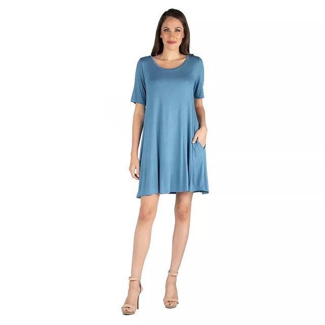 Womens 24seven Comfort Apparel Roundneck Flared Shirtdress with Pockets Product Image