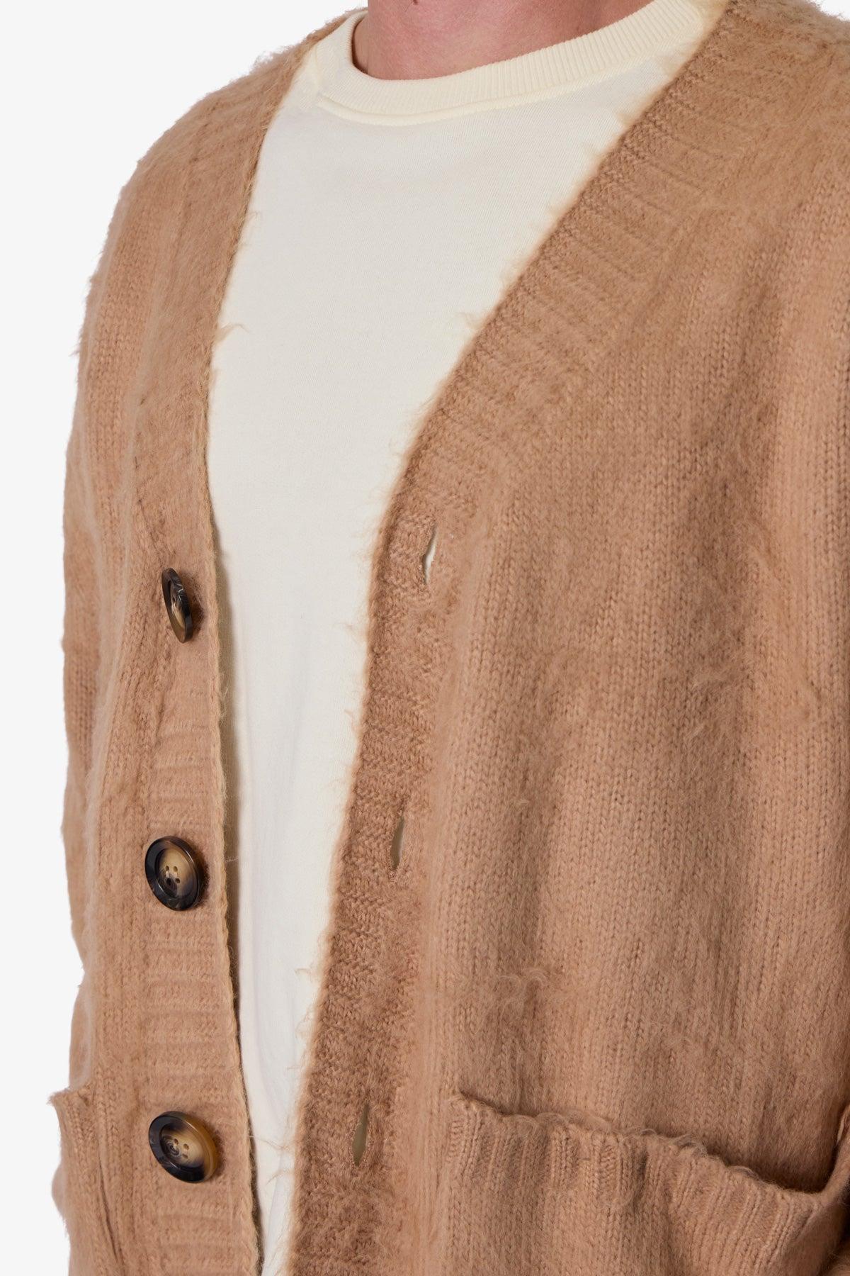 Elongated Fuzzy Cardigan Sweater - Brown Product Image