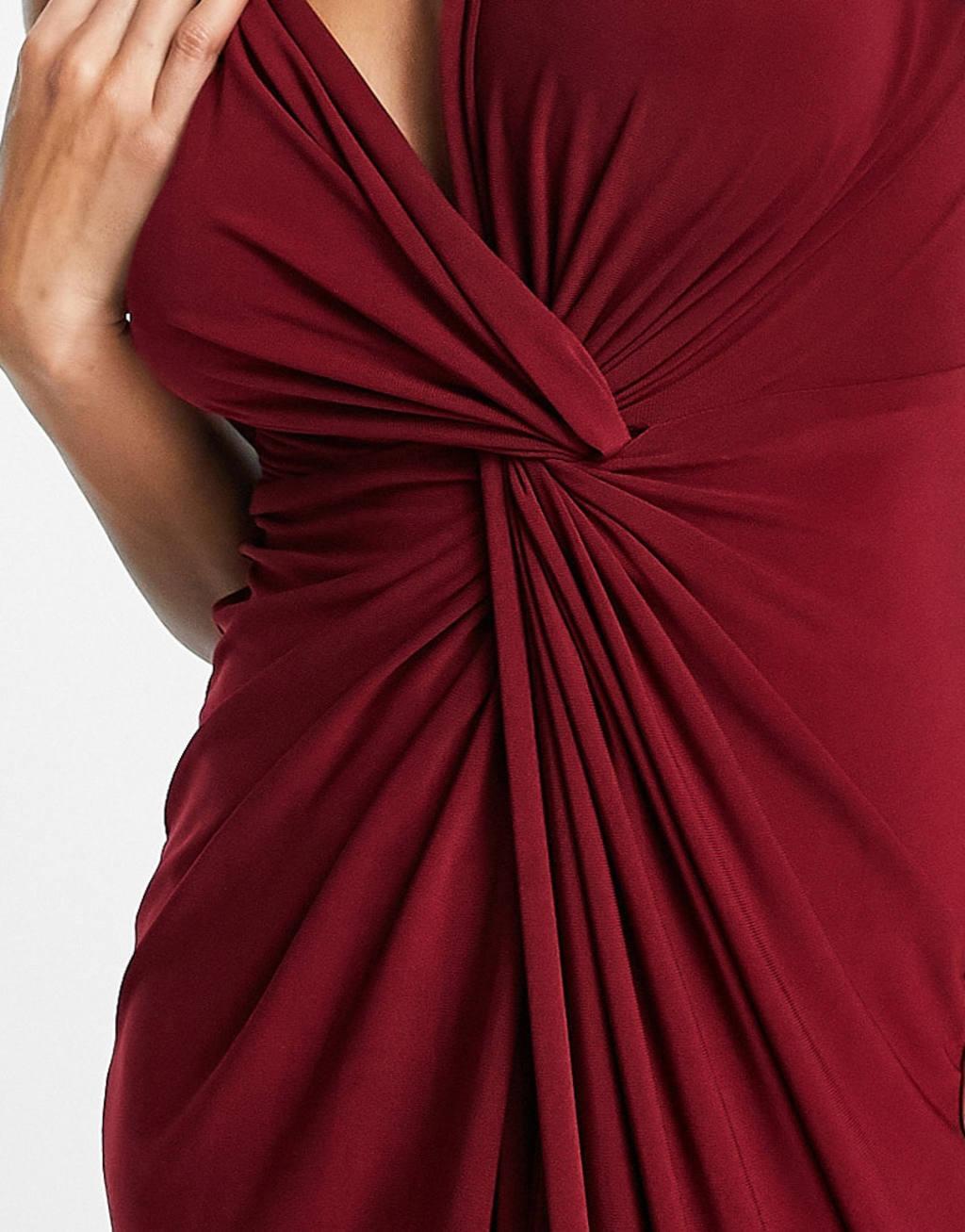 Trendyol twist front maxi dress in burgundy Product Image