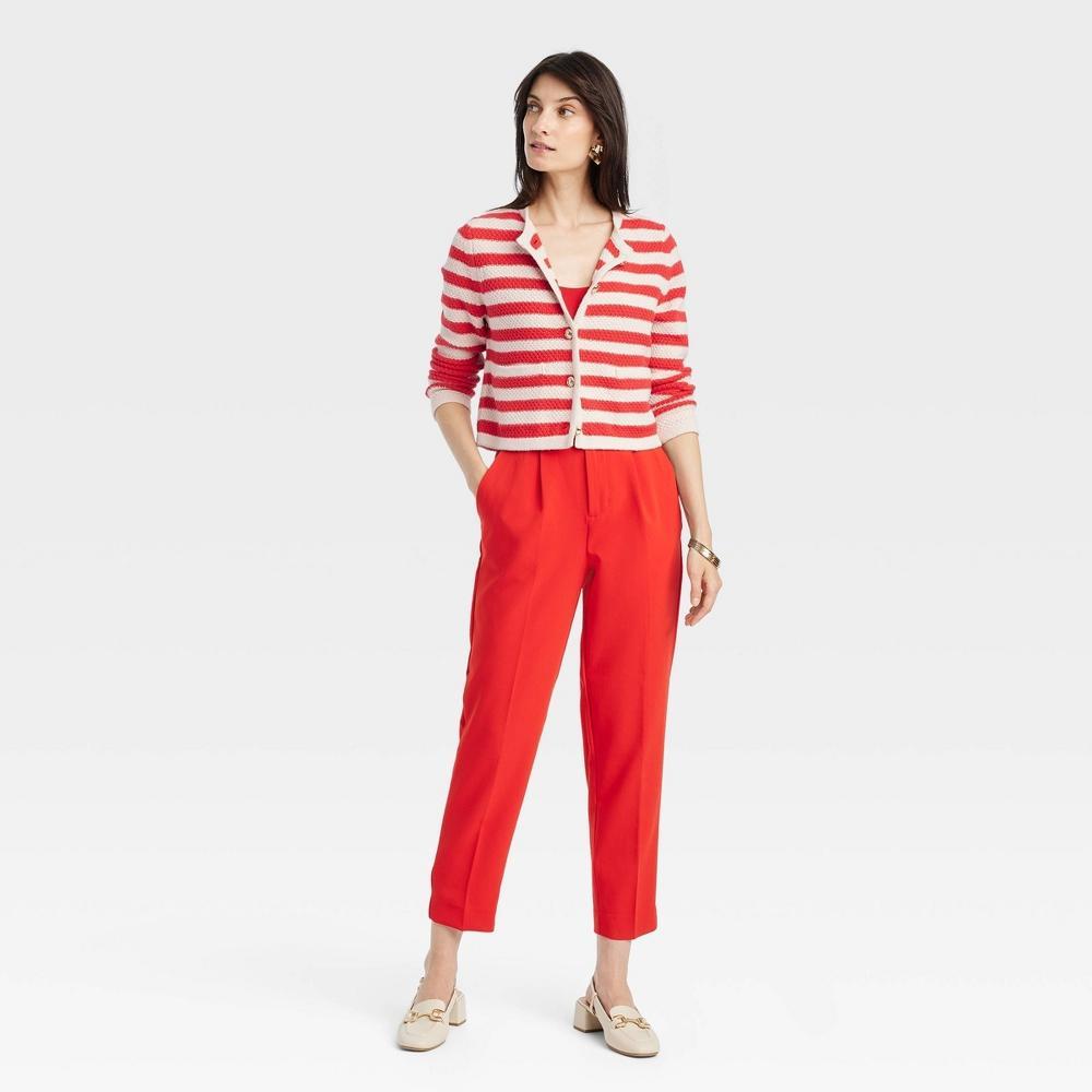 Women's Lady Cardigan - A New Day™ Red Striped M Product Image