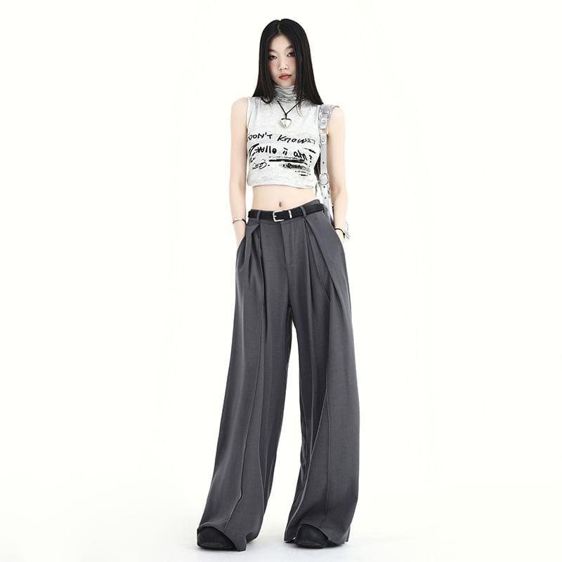 High Rise Plain Loose-Fit Wide-Leg Dress Pants Product Image