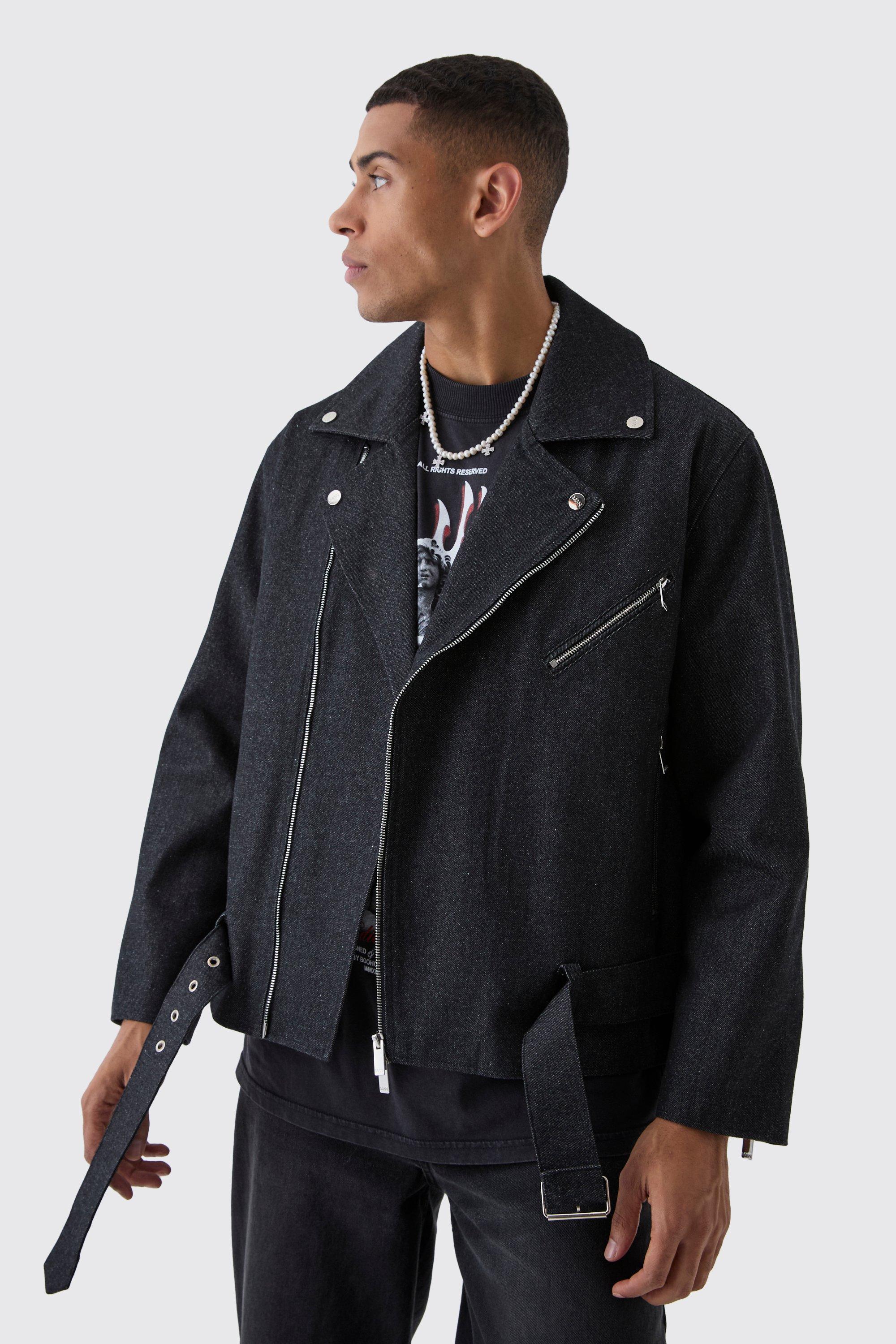 Oversized Denim Biker Jacket | boohooMAN USA Product Image