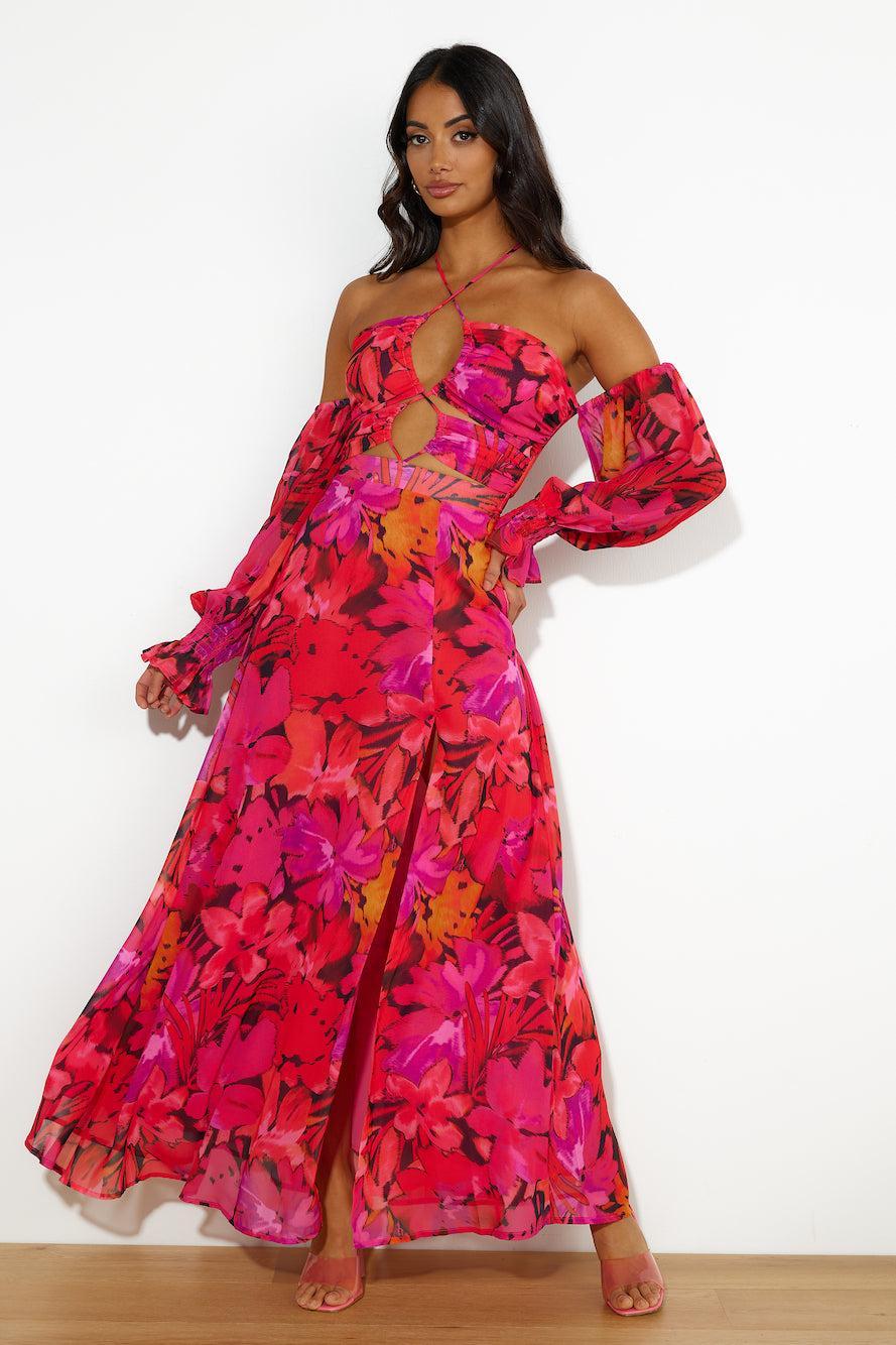 RUNAWAY Karma Maxi Dress Orange Floral Product Image