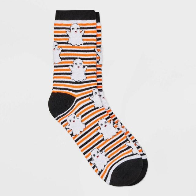 Womens Fuzzy Ghost Striped Halloween Crew Socks - Hyde & EEK! Boutique Orange/Black 4-10 Product Image