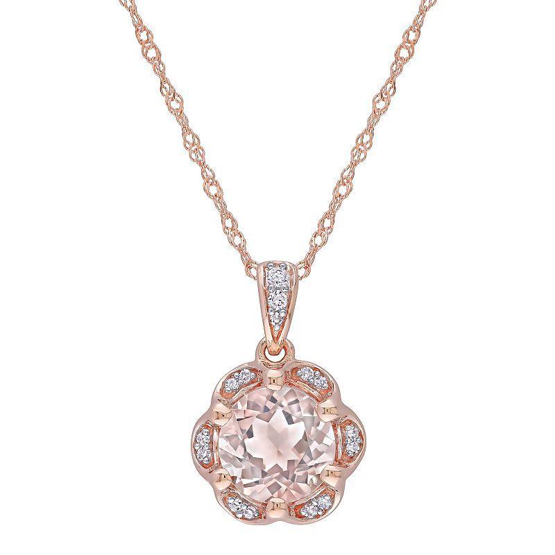 Stella Grace 14k Rose Gold Morganite & Diamond Accent Flower Stud Pendant Necklace, Womens Product Image