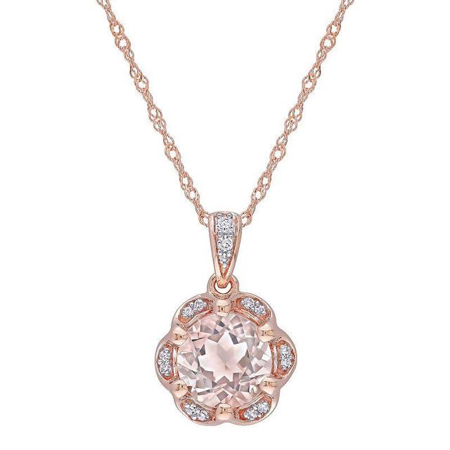 Stella Grace 14k Rose Gold Morganite & Diamond Accent Flower Stud Pendant Necklace, Womens Product Image