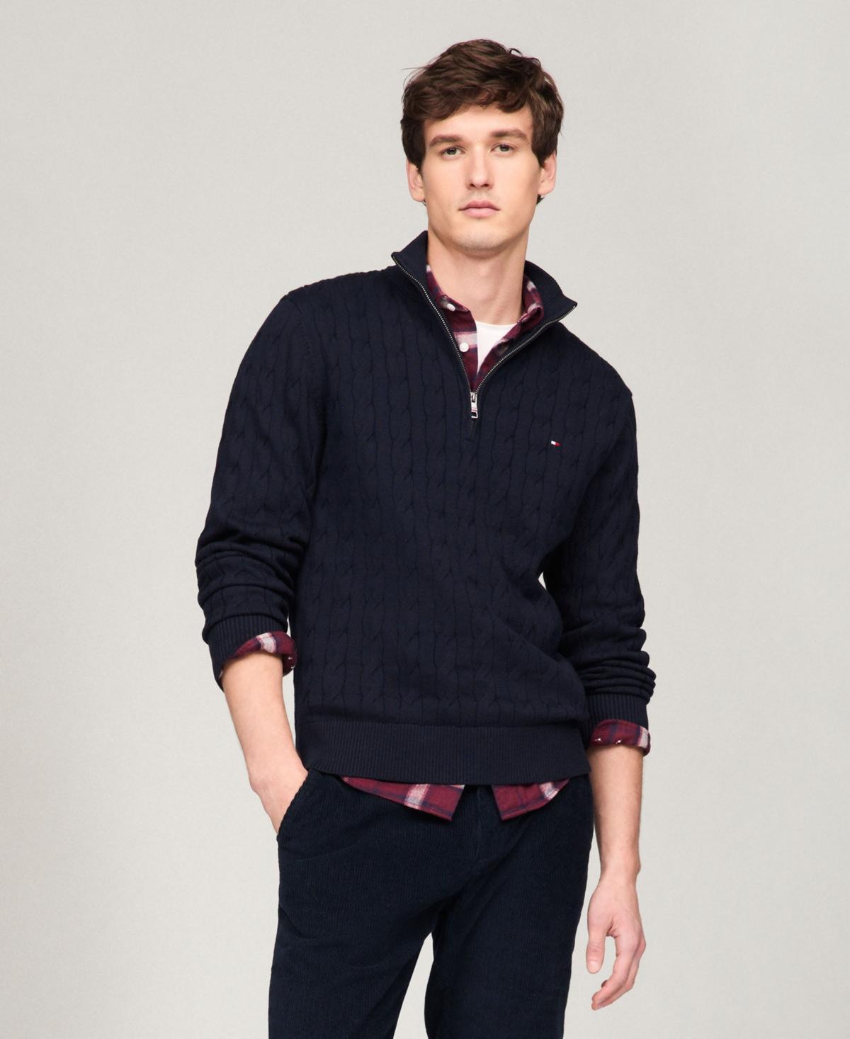 Tommy Hilfiger Mens Long-Sleeve Cable Knit Quarter-Zip Sweater Product Image