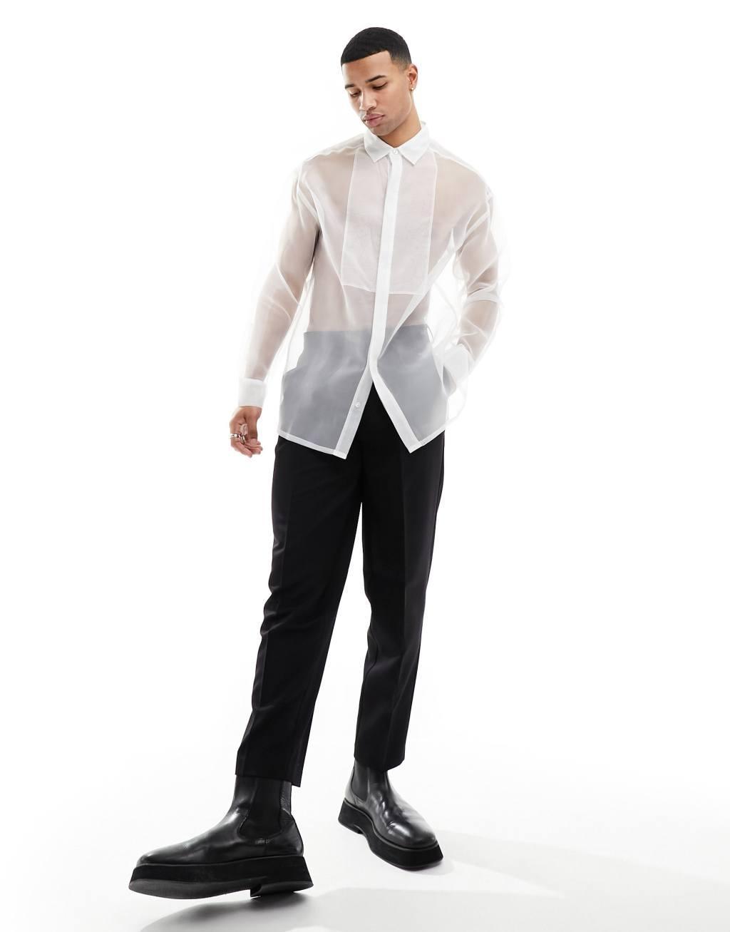 ASOS DESIGN 90s oversized organza shirt in white Product Image