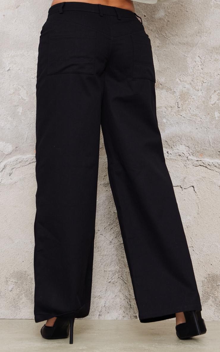  Black Low Rise Twill Wide Leg Trousers Product Image