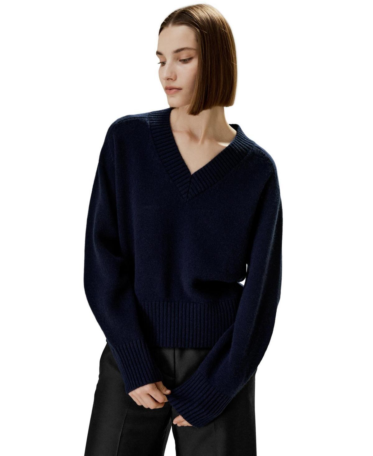 V-Neck Relaxed Fit Wool Cashmere Blend Sweater for Women Product Image