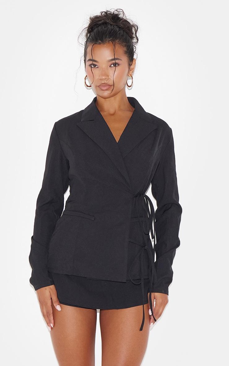 Black Premium Tailored Woven Wrap Front Playsuit Product Image