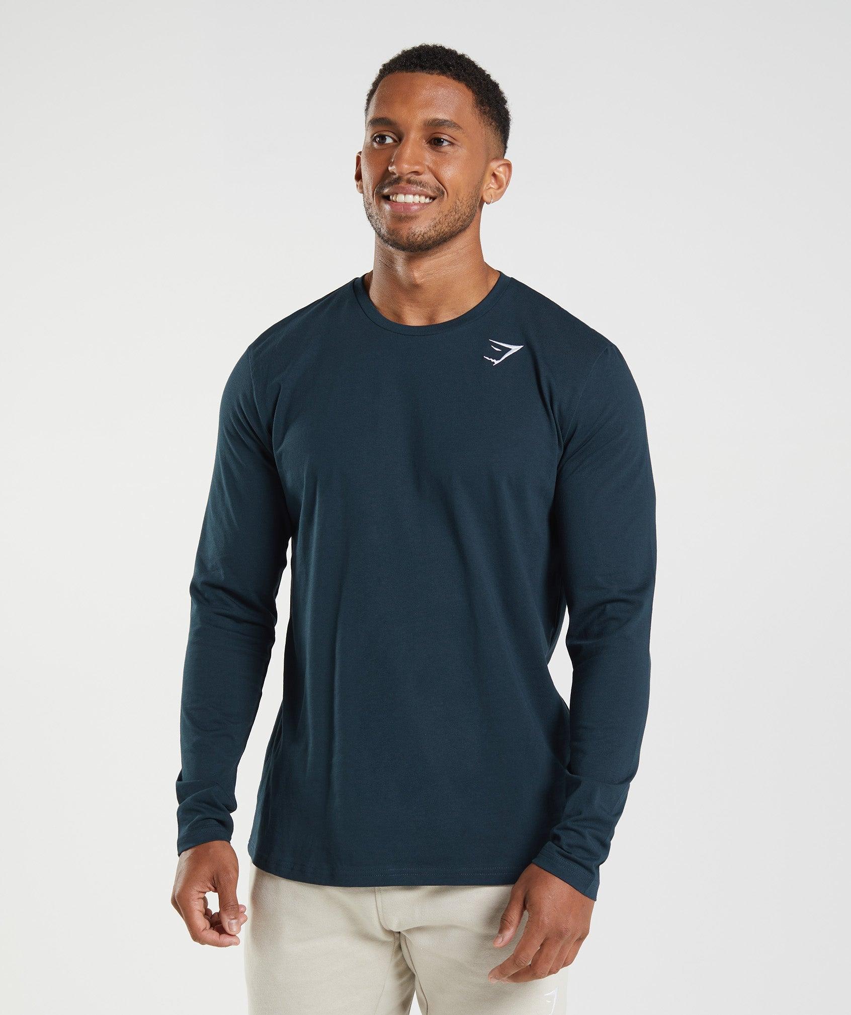 Gymshark Crest Long Sleeve T-Shirt - Navy Male Product Image