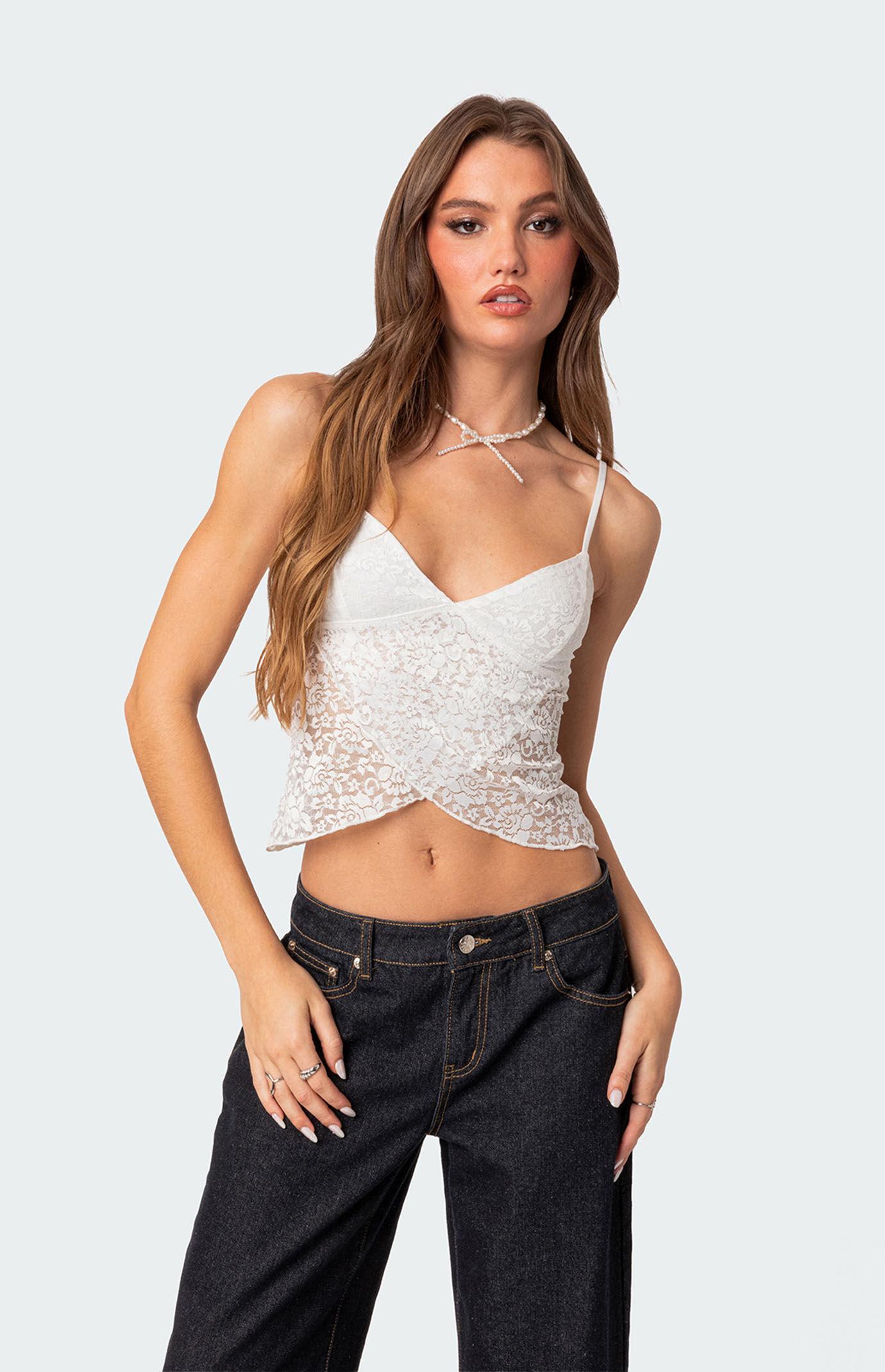 Edikted Women's Ruby Sheer Lace Tank Top Product Image