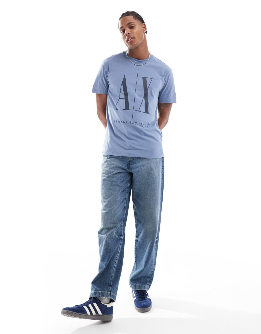 Armani Exchange chest logo t-shirt in blue Product Image