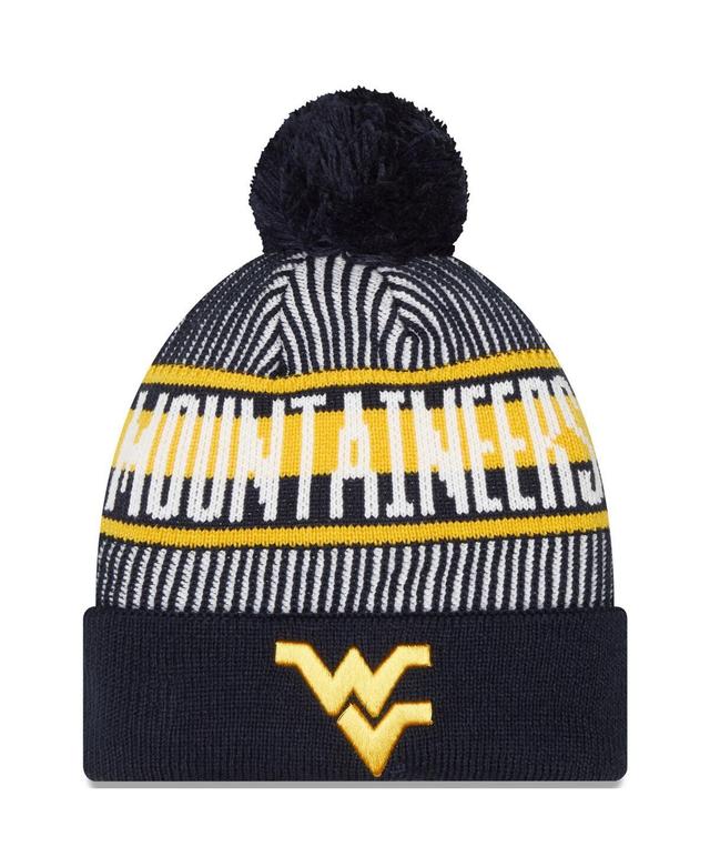 Mens New Era West Virginia Mountaineers Logo Striped Cuff Knit Hat with Pom, Blue Product Image