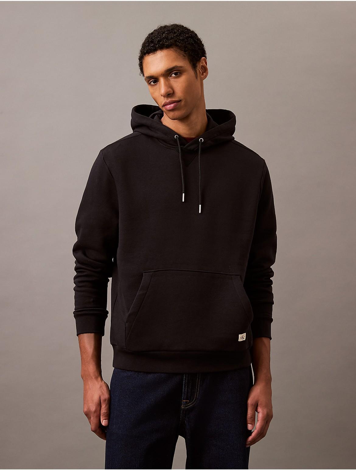 Calvin Klein Mens Monogram Logo Patch Fleece Hoodie - Black - M Product Image