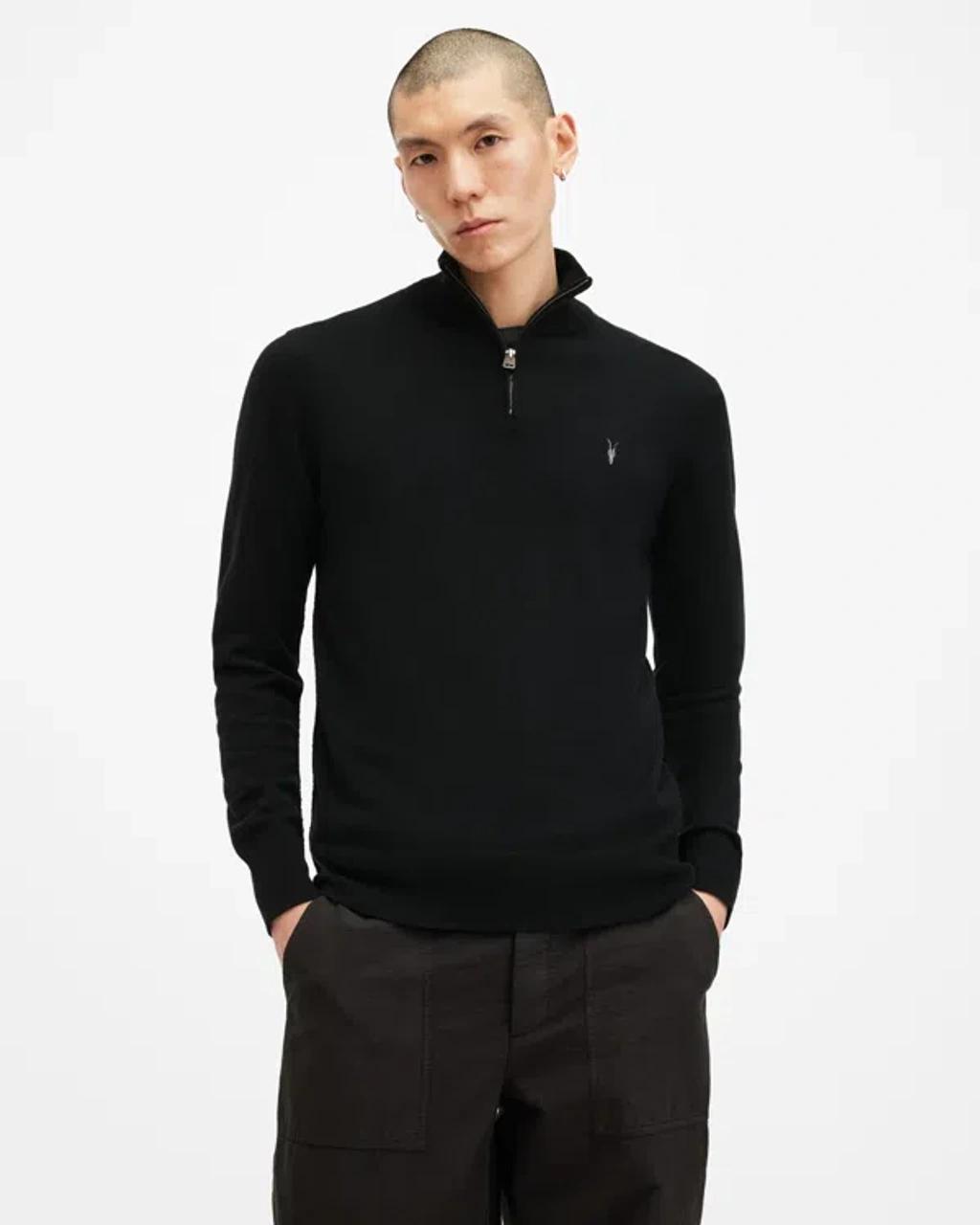 ALLSAINTS Kilburn Zip Funnel Neck Ramskull Sweater In Black Product Image