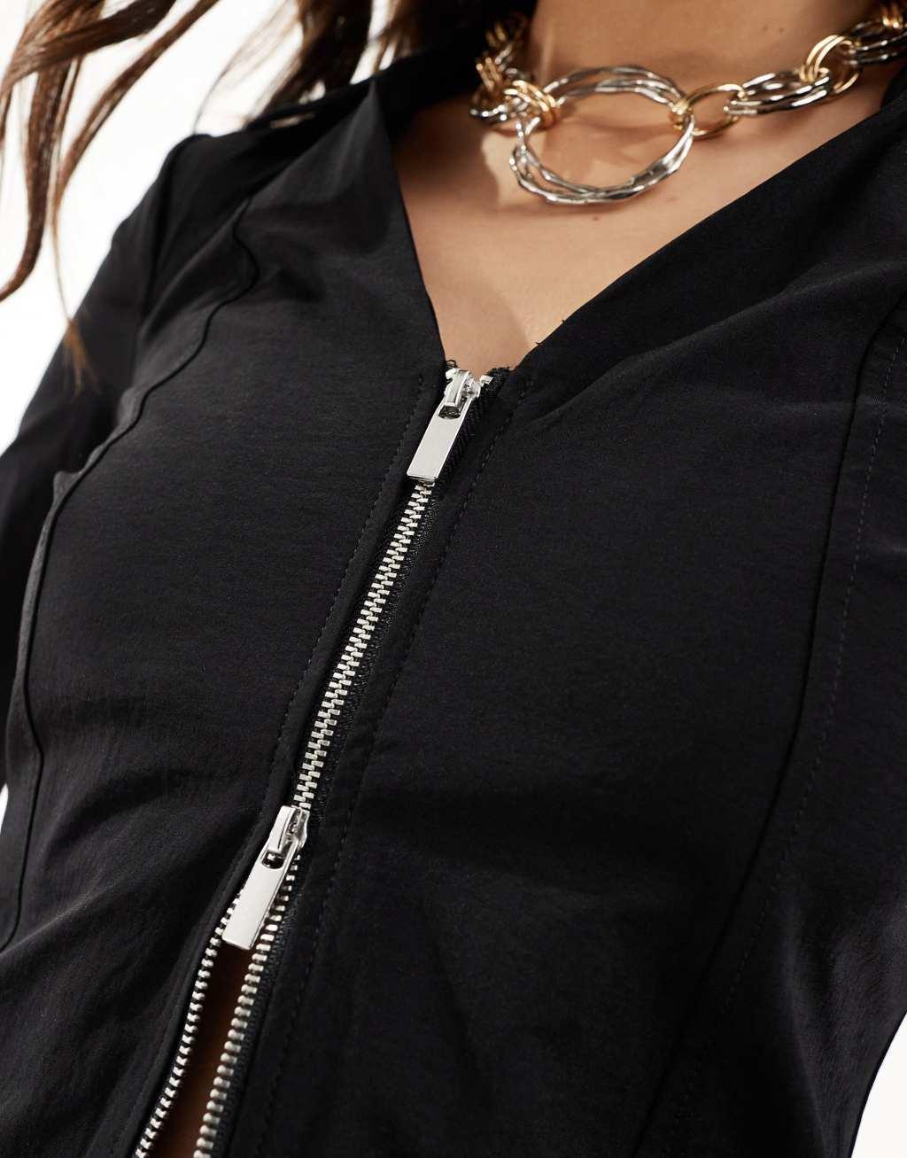 Mango double zipper cardigan in black - part of a set Product Image