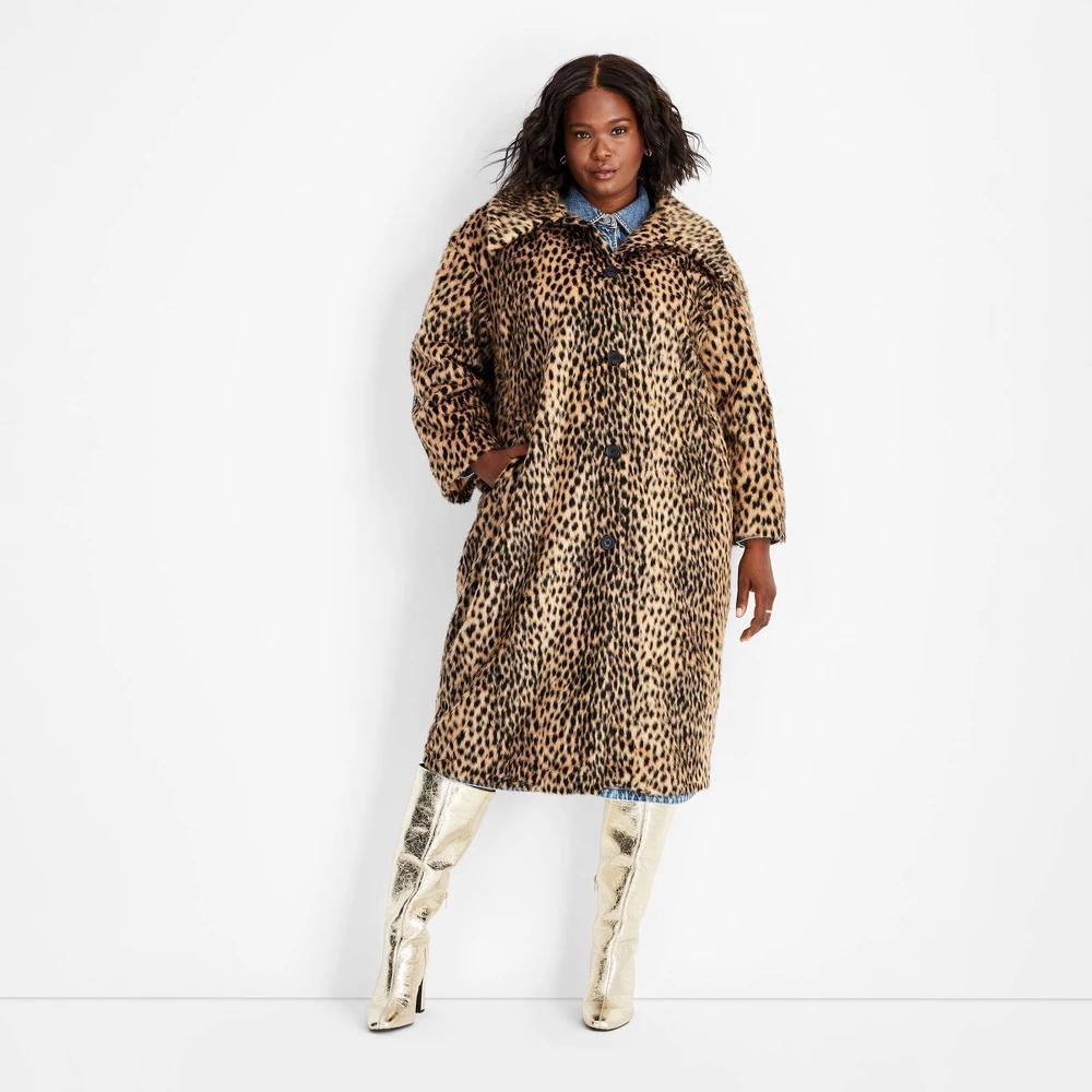 Womens Faux Fur Coat - Future Collective Brown Leopard Print product image