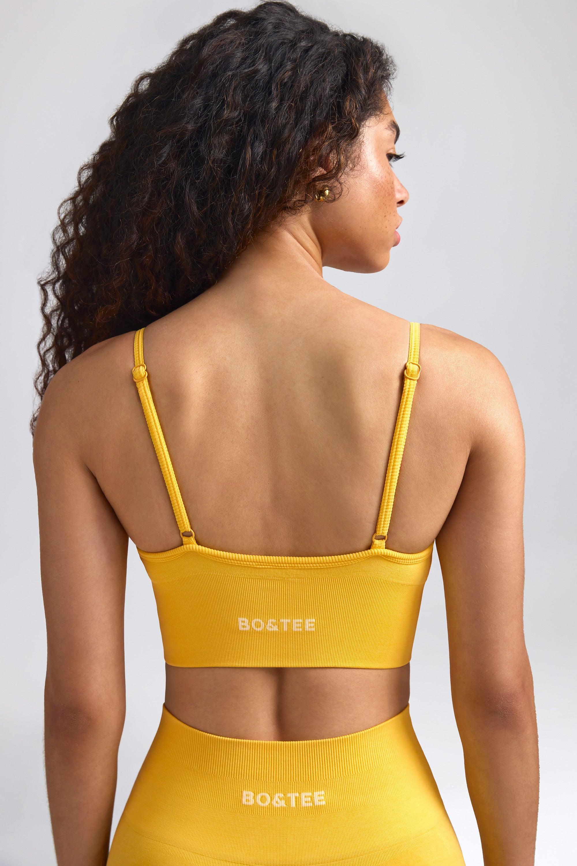 Define Luxe V-Neck Sports Bra in Golden Yellow Product Image